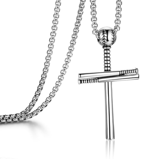 Baseball Necklace Creative Stainless Steel Cross Pendant Jewelry dealsniper-net Steel color