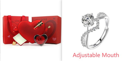 Plastic Double Love Heart-shaped Jewelry Box Holidays DealSniper.net Red Preserved Fresh Flower set Red Preserved Fresh Flower Rose Gift Box Handbag