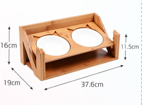 Cat bowl wooden dish rack Pets dealsniper-net