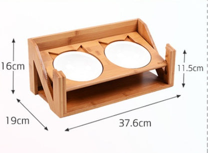 Cat bowl wooden dish rack Pets dealsniper-net