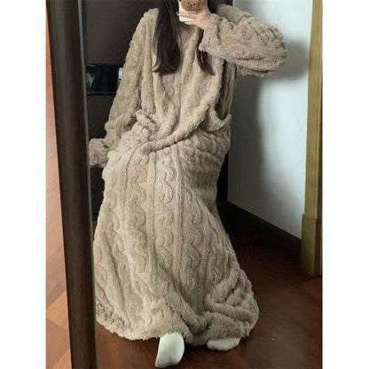 Winter Coral Fleece Sleepwear Women's Nightgown Women DealSniper.net Khaki L