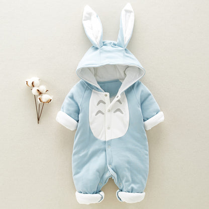 The new cotton padded cotton baby romper thickened chinchilla hooded cotton baby Onesies newborn go climbing clothes Kids dealsniper-net Blue 66cm