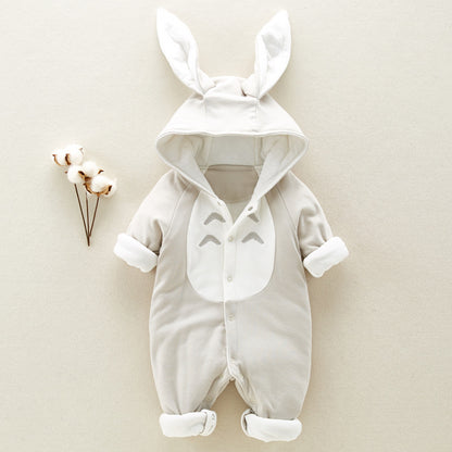 The new cotton padded cotton baby romper thickened chinchilla hooded cotton baby Onesies newborn go climbing clothes Kids dealsniper-net Gray 66cm