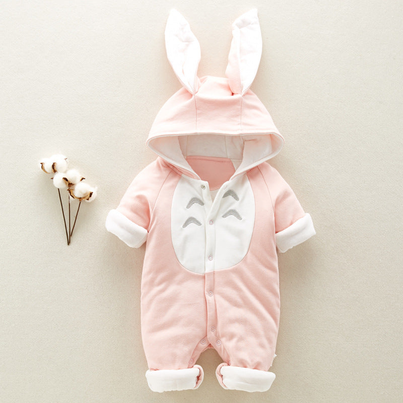 The new cotton padded cotton baby romper thickened chinchilla hooded cotton baby Onesies newborn go climbing clothes Kids dealsniper-net Pink 66cm