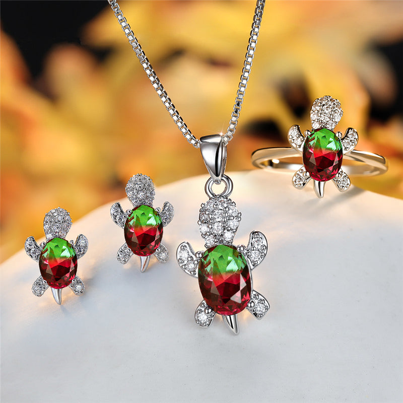 Fashion Oval Zircon Pendant Turtle Shape Necklaces Jewelry Gym From House Red green number 10