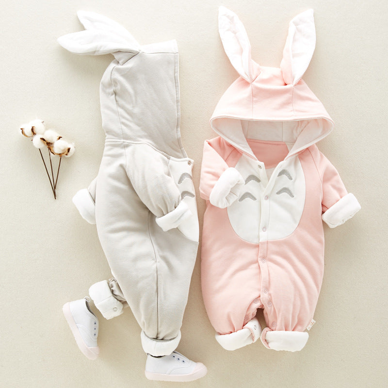 The new cotton padded cotton baby romper thickened chinchilla hooded cotton baby Onesies newborn go climbing clothes Kids dealsniper-net