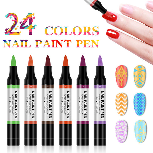 24 Color Nail Polish Painting Pen 3D Painting Flower Pen Drawing Nail Point Deals dealsniper-net 24Colors