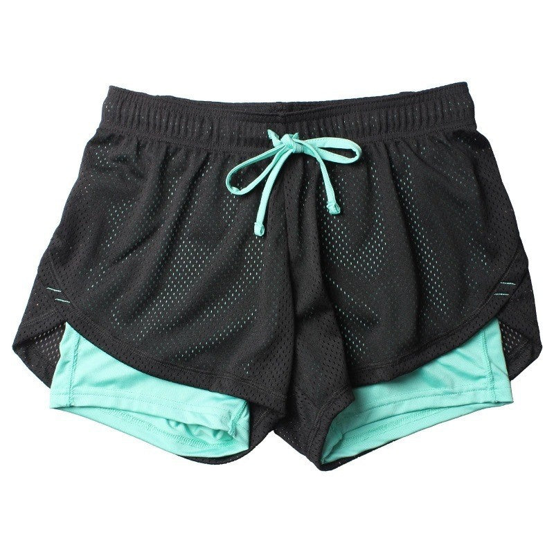 Trendy Versatile Faux Two-piece Women's Mesh Drawstring Women Gym From House Emerald 2XL
