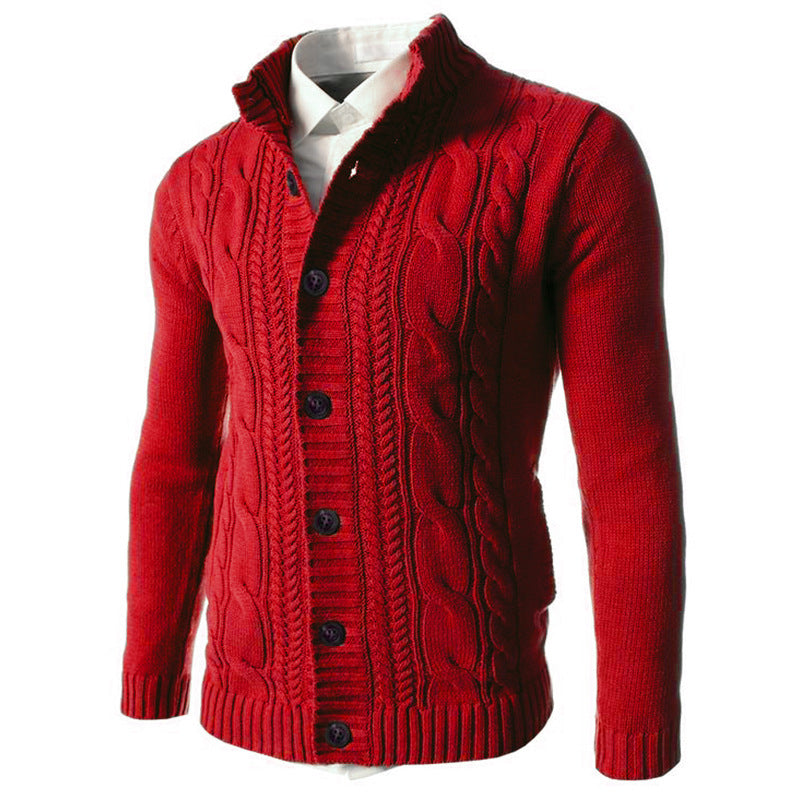 Men's Stand Collar Sweater Knit Button Cardigan Tops Men's Clothing Men dealsniper-net Red 3XL