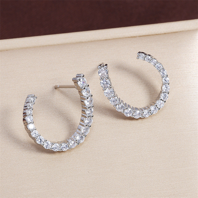 Women's C-shaped Stud Earrings With Rhinestones Earrings Jewelry dealsniper-net