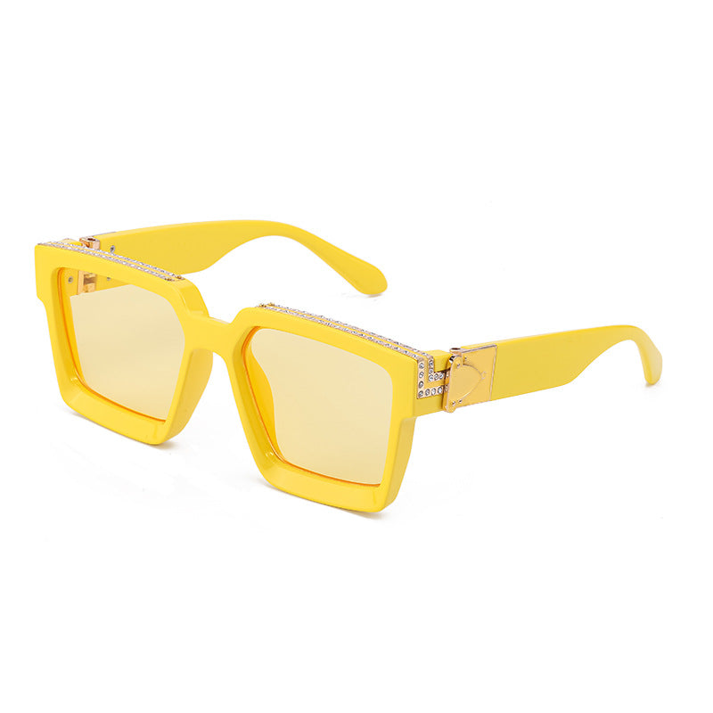Diamond-Encrusted Large Square Frame Sunglasses For Women Women Gym From House C10