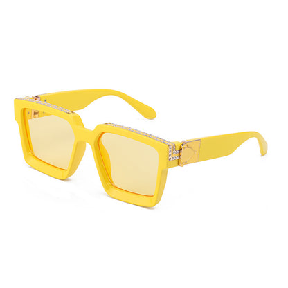 Diamond-Encrusted Large Square Frame Sunglasses For Women Women Gym From House C10