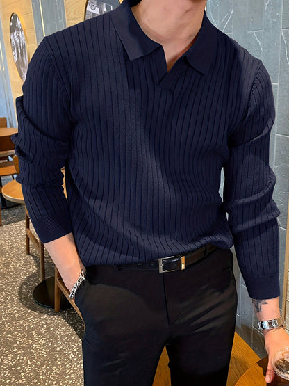 Lapel Texture Stretch Slim Knit Polo Shirt Men Polo Shirt Fashion Men DealSniper.net