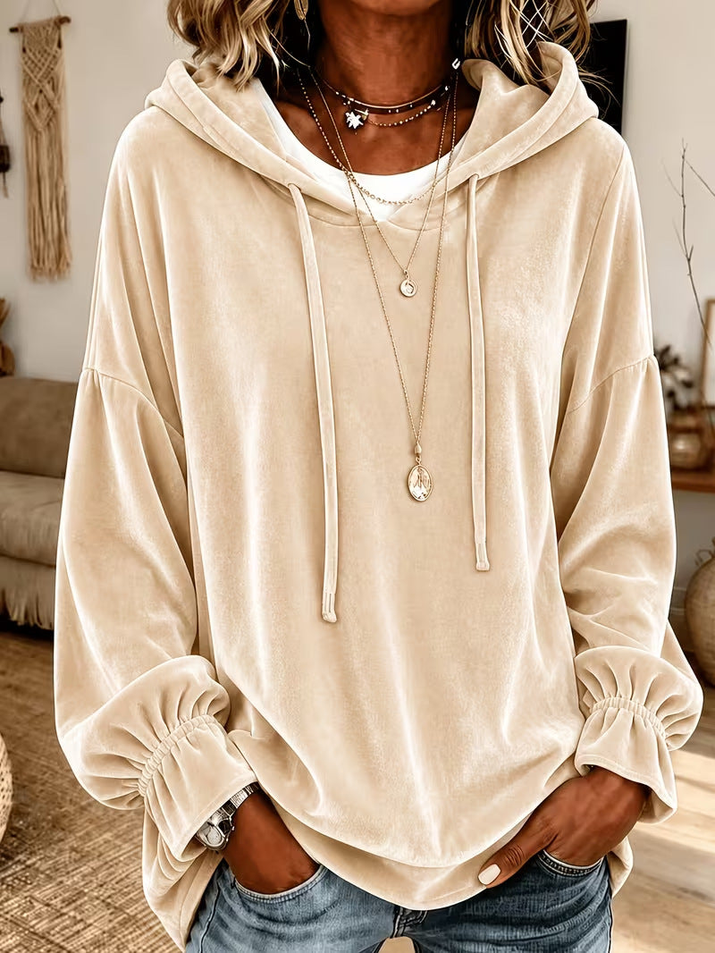 Women Fall Winter Loose Drawstring Velvet Hooded Sweatshirt Women Gym From House