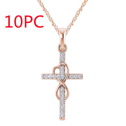 Alloy Pendant With Diamond And Eight-character Cross Necklace Jewelry dealsniper-net Rose gold 10PC