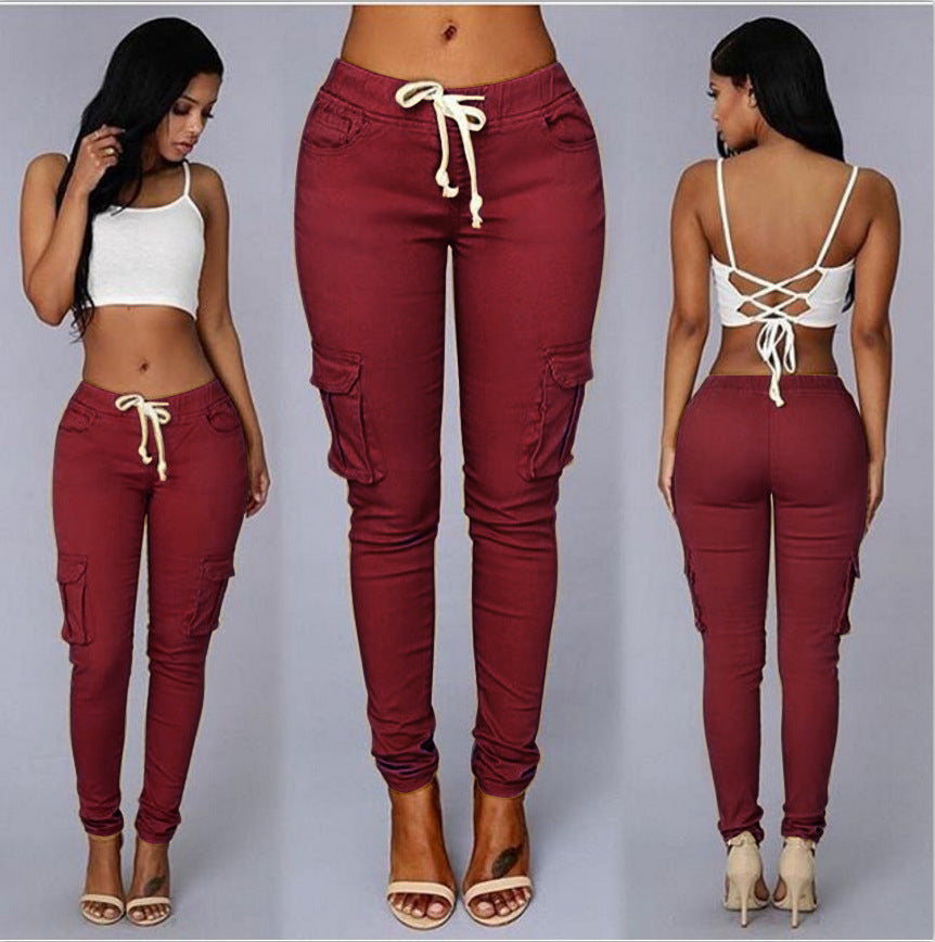 Women's multi-bag casual pants Women dealsniper-net Claret 3XL