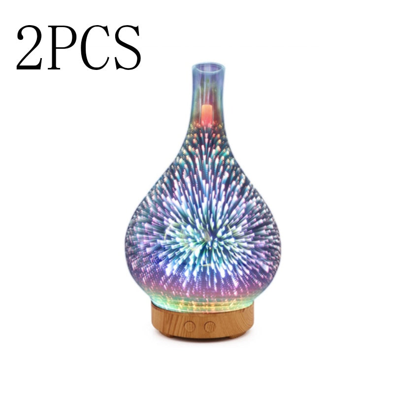 3D Glass Aroma Diffuser Colorful Lamp Humidifier Night Light Home Decor dealsniper-net A US 2pcs