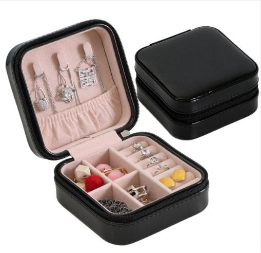 Creative travel portable jewelry box earrings earrings jewelry storage box leather small jewelry bag Jewelry dealsniper-net Black A