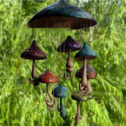 Mushroom Wind Chimes Colorful Handmade Resin Art Decoration Home Decor DealSniper.net 7 Colored Mushrooms