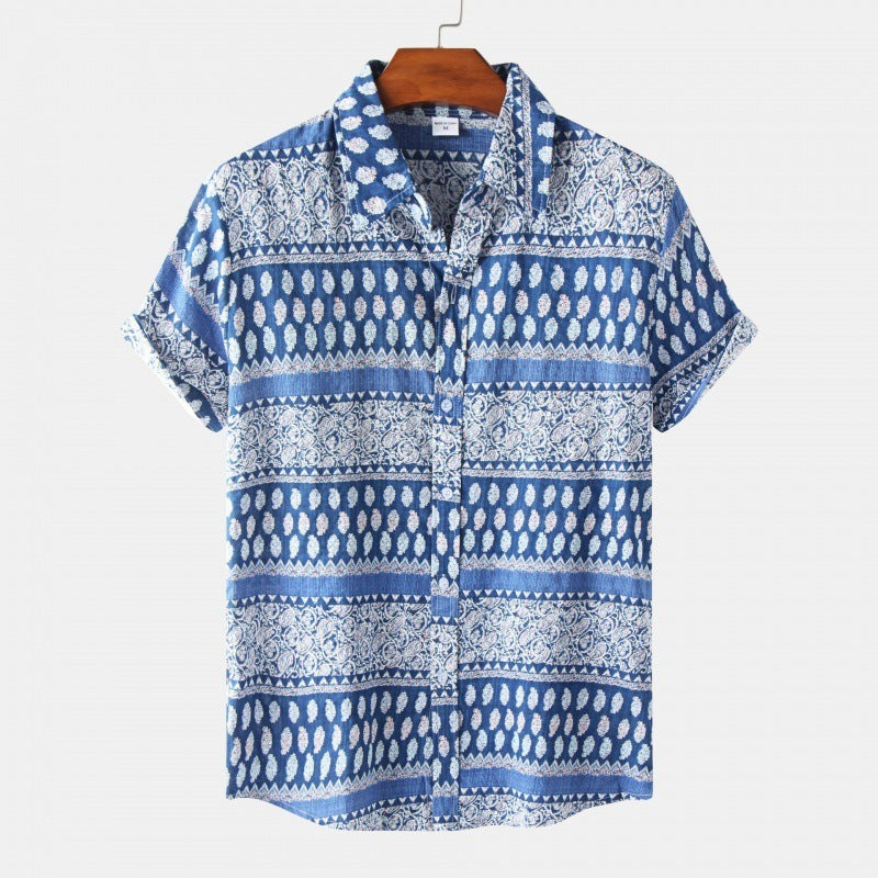 Cross-Border Men's Floral Short-Sleeved Shirts Young Men's Men DealSniper.net
