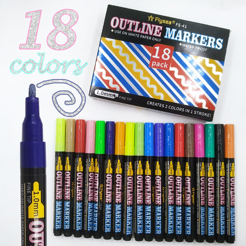 Double Line Pen Color Ledger Pen Dreamlike Outline Hobby dealsniper-net 18color