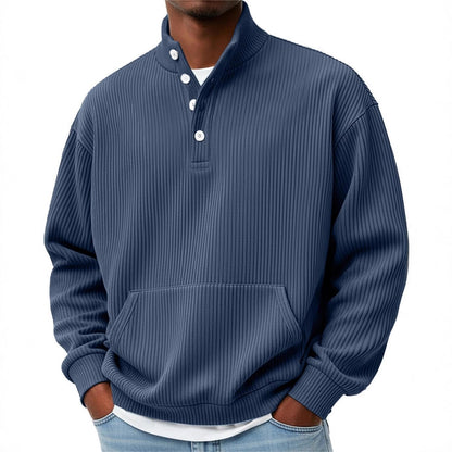 Mens Solid-Color Turtleneck Casual Long-Sleeve Polo Sweatshirt Men DealSniper.net