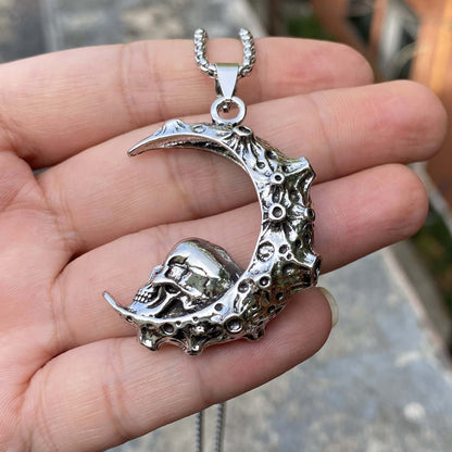 Big Stainless Steel 3D Moon Skull Pendant Biker Punk Jewelry dealsniper-net