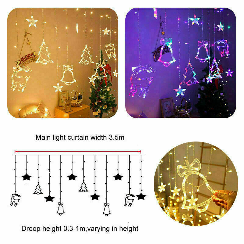 LED Fairy String Window Curtain Lights Star Christmas Xmas Party Home Indoor Home dealsniper-net