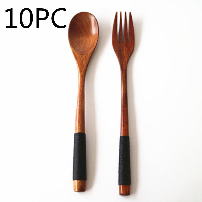 Kitchen Wooden Bamboo Spoon Cooking Utensil Tools Kitchen dealsniper-net Black 10PC