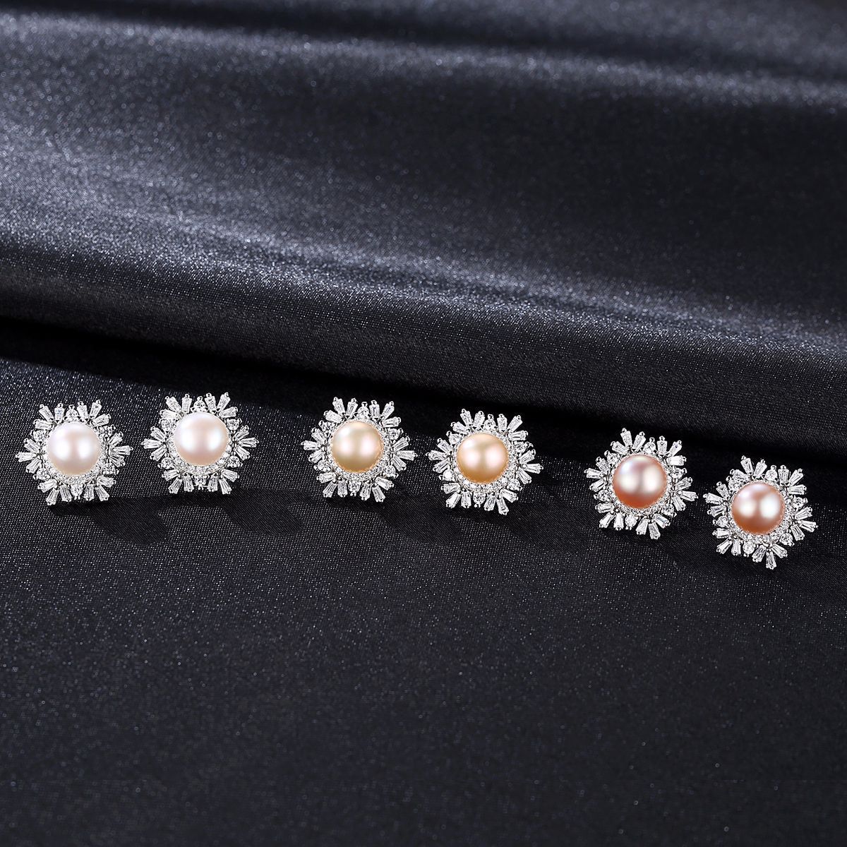 Sterling Silver Snowflake Stud Earrings Korean Gemstone Pearl Earrings Fashion Silver Jewelry dealsniper-net