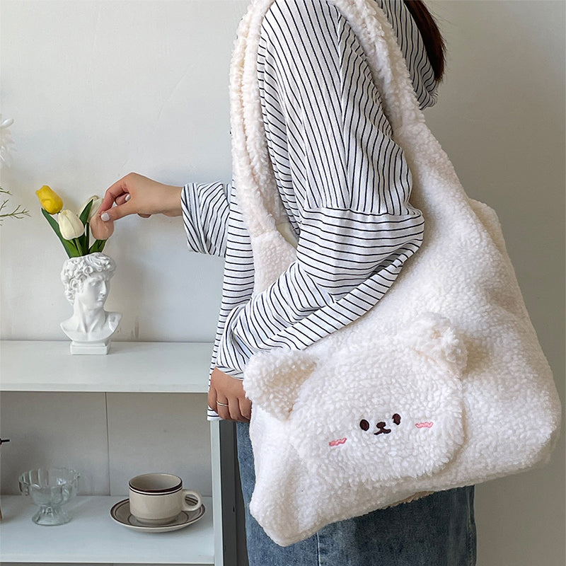 Personalized Bag For Women 3D Cartoon Bear Lamb Wool