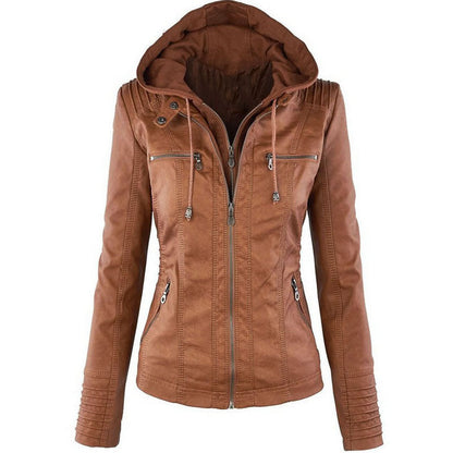 Fashion Detachable Hooded Jacket With Pockets Clothing Women DealSniper.net Brown 2XL