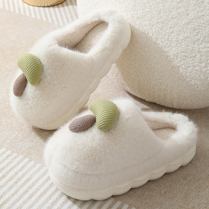 Cute Mushroom Cotton Slippers For Women Thick-soled Autumn And Winter Plush Slipper Indoor Non-slip Eva Household Furry Shoes Women DealSniper.net White 36or37
