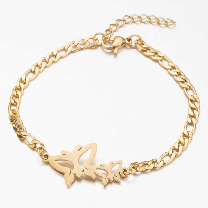 Gold Color Charms Bracelet Femme Stainless Steel Jewelry Gifts Holidays dealsniper-net Big Butterfly
