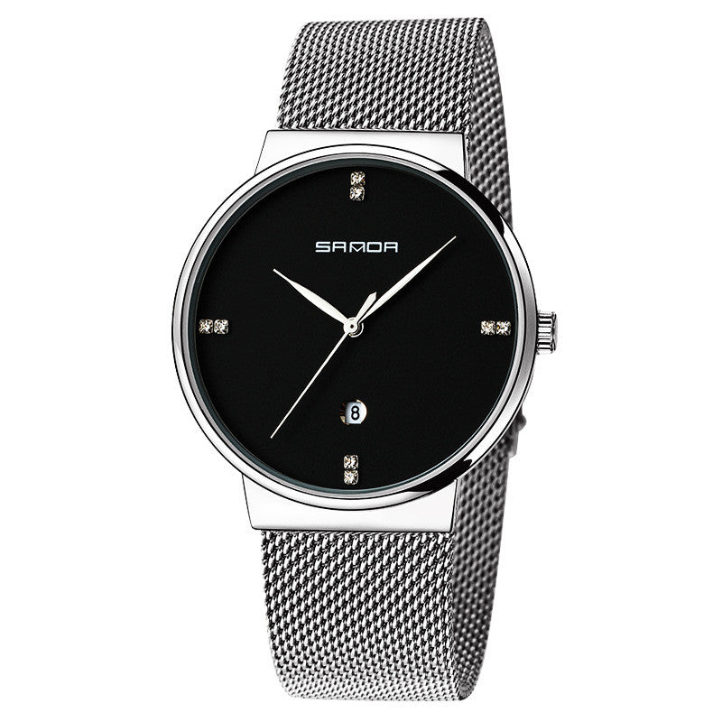 Men's watch mesh belt waterproof quartz watch Men DealSniper.net Silver black