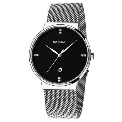 Men's watch mesh belt waterproof quartz watch Men DealSniper.net Silver black