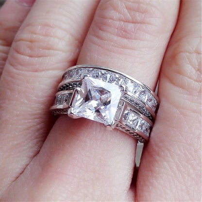 New Style Charm Couple Rings His Her Silver Color Princess Cut CZ Anniversary Promise Wedding Engagement Ring Sets Jewelry dealsniper-net