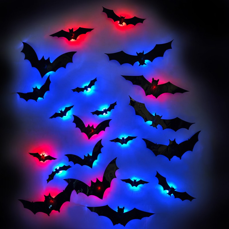 12-36pcs Bats Wall Decor Halloween Decorations With LED Lights Holidays DealSniper.net