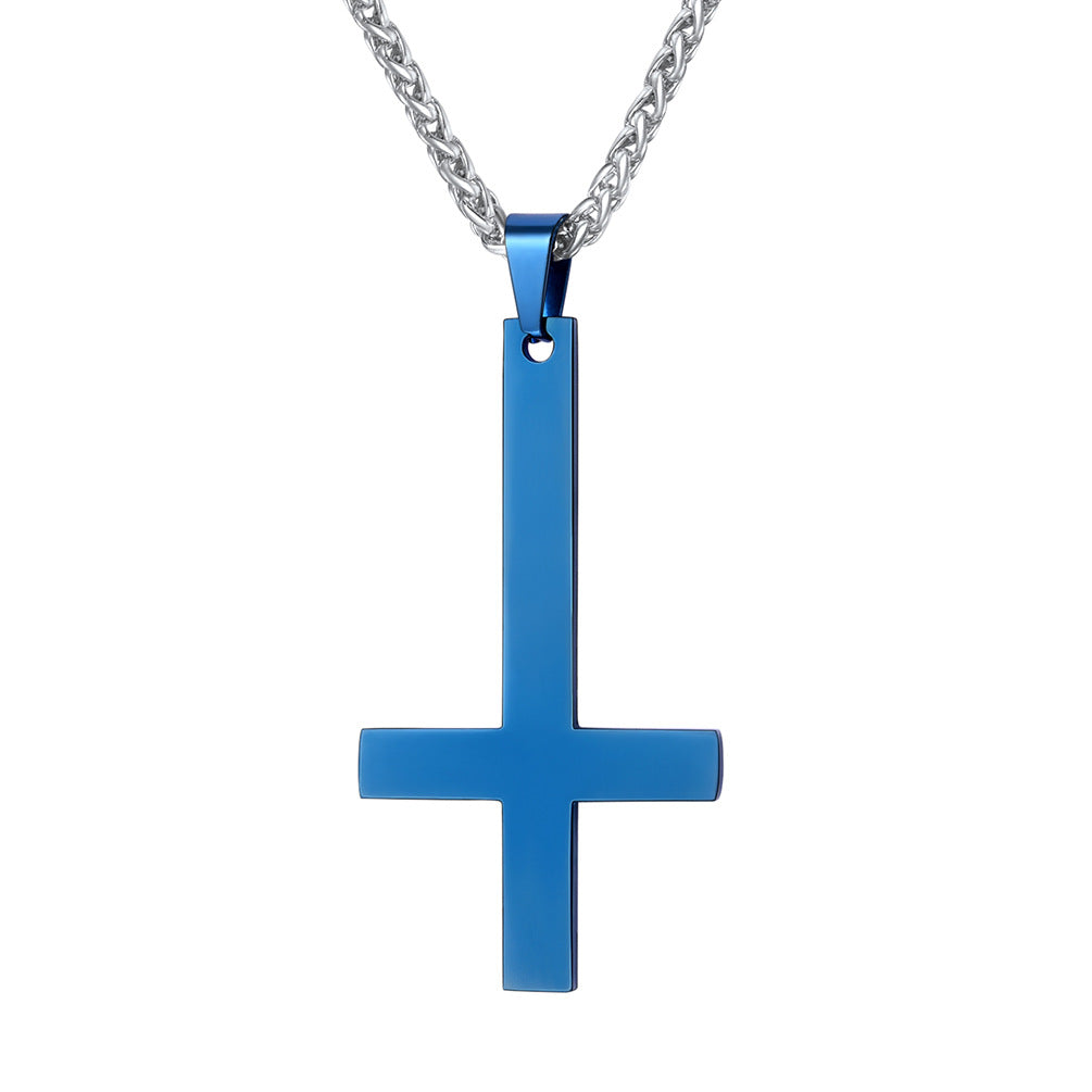 Titanium steel smooth cross necklace pendant Jewelry dealsniper-net Blue