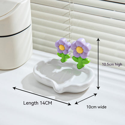 Draining Flowers Soap Dish Home Creative House dealsniper-net Soft And Adorable Purple