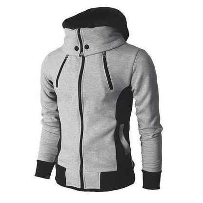 Men's Zip UP Hooded Jacket Fake Two Piece Sports Cardigan Casual Slim Sweatshirt Jacket Men dealsniper-net Light grey L