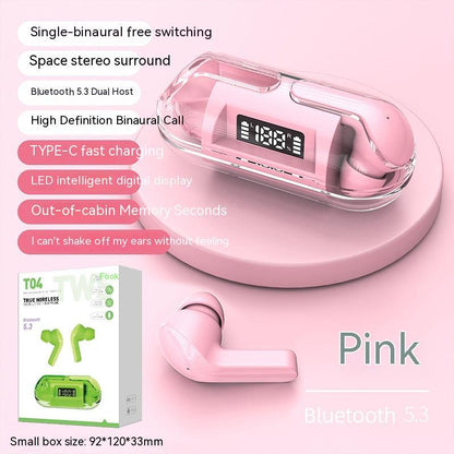 Wireless Digital Display Bilateral Stereo Transparent Headset Electronics dealsniper-net Neutral Box T04 Pink