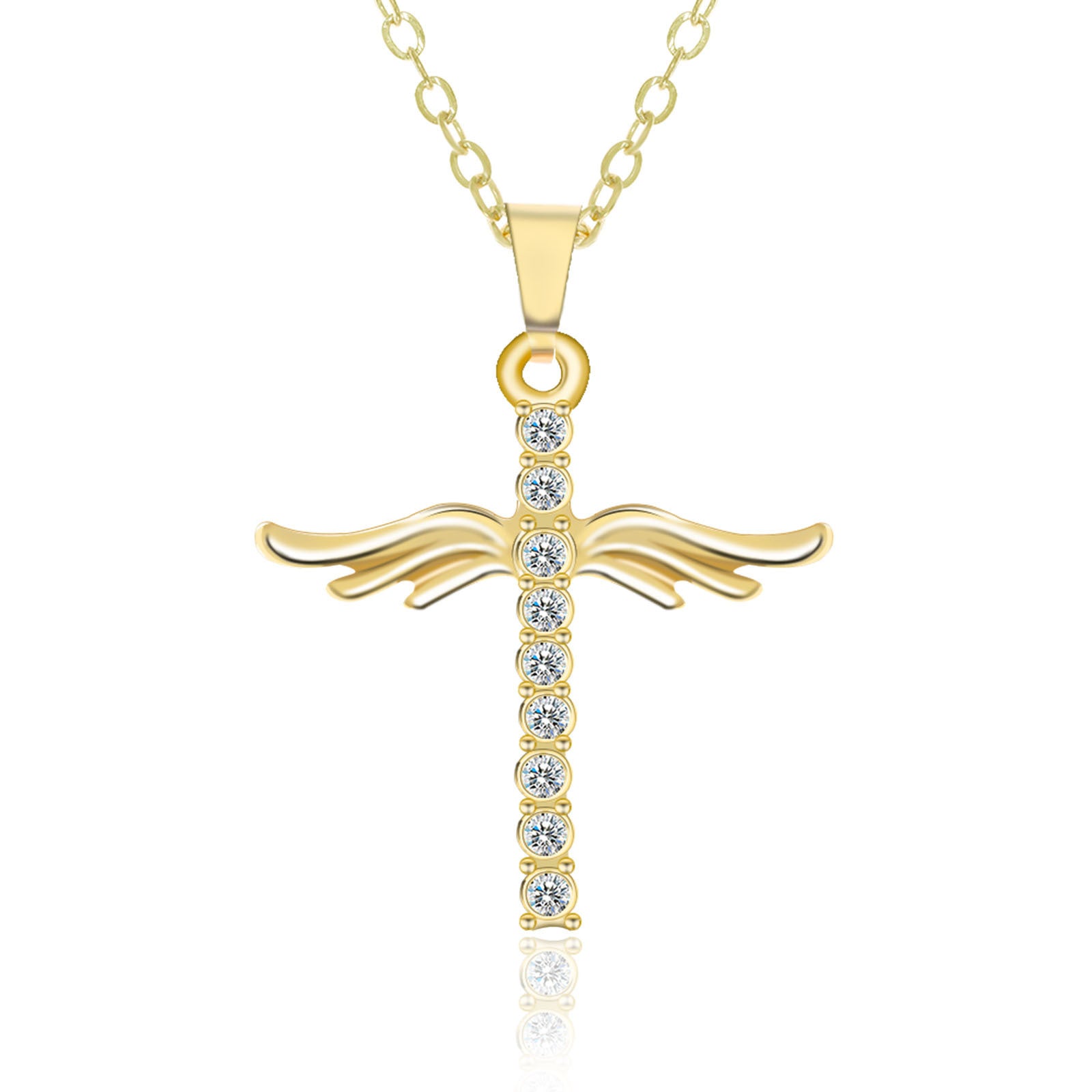 Angel Wings Cross Pendant Necklace For Woman Jewelry dealsniper-net