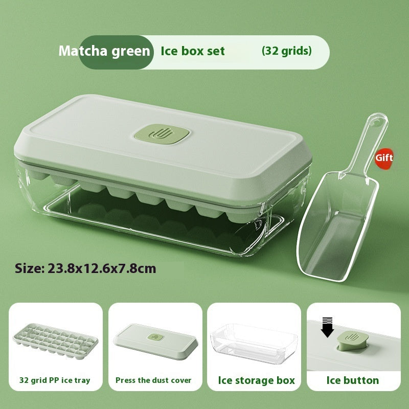 32 Grid Silicone Ice Cube Tray Mould With Lid Shovel Storage Box Kitchen DealSniper.net Matcha Green Large