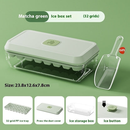 32 Grid Silicone Ice Cube Tray Mould With Lid Shovel Storage Box Kitchen DealSniper.net Matcha Green Large