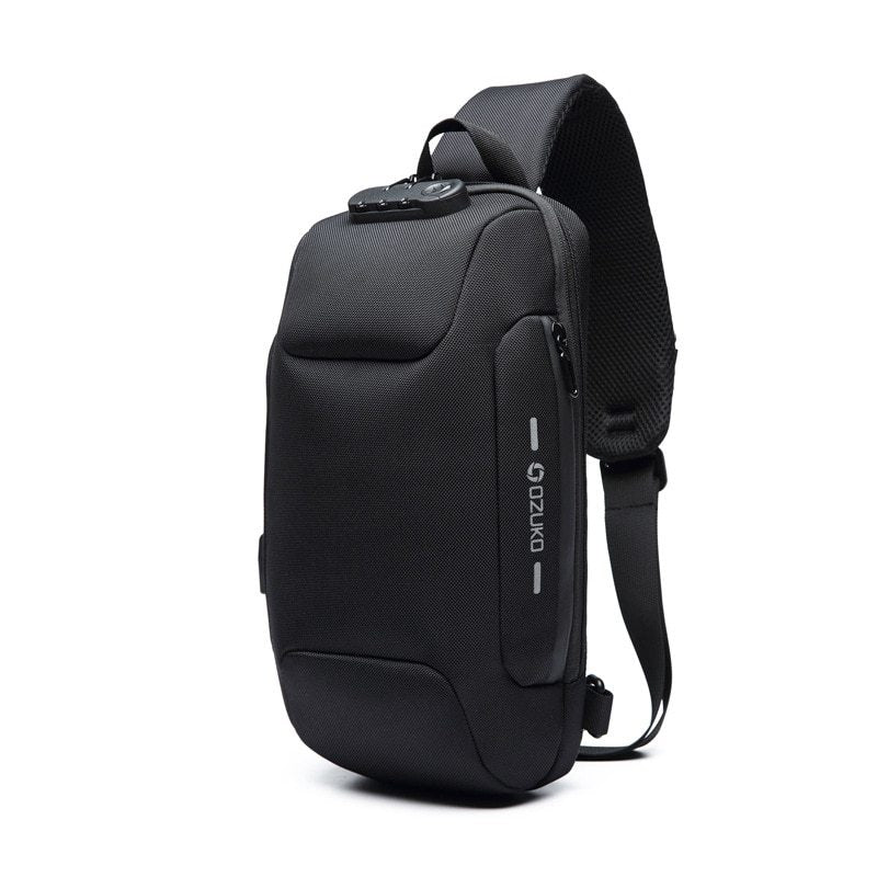 Multifunctional Shoulder Bag Anti-Theft Waterproof Chest Bag USB Men DealSniper.net Black