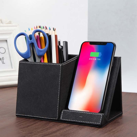 Leather Pen Holder Wireless Charger Wireless Phone Charger Electronics DealSniper.net