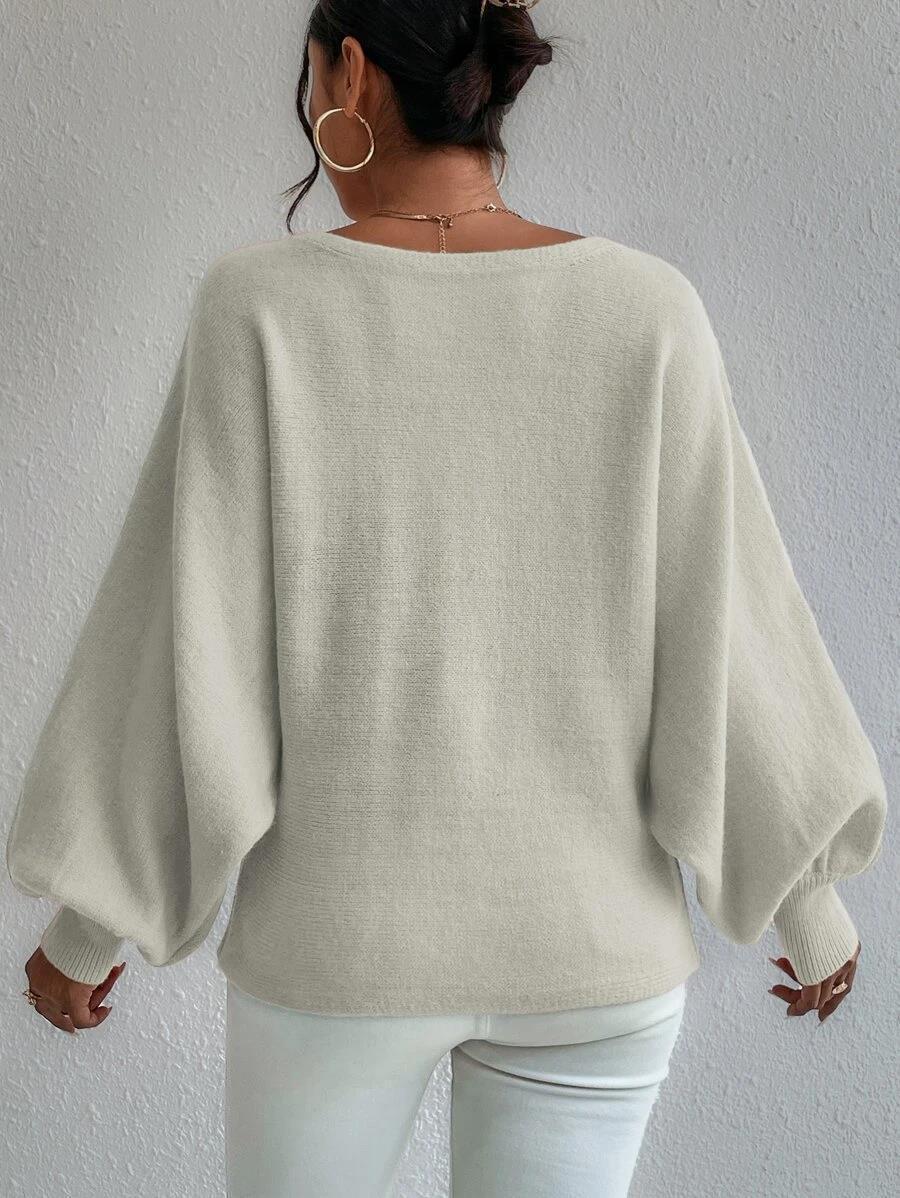 New Lantern-sleeved Pullover Sweater Fashion Line Printed