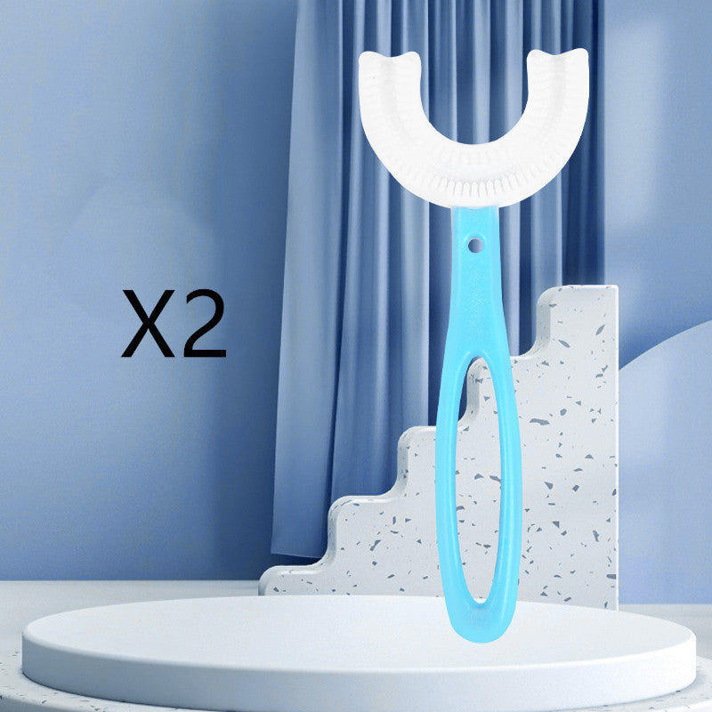 Children's U-shaped Food Grade Soft Rubber Toothbrush Health dealsniper-net Long blue 2PCS
