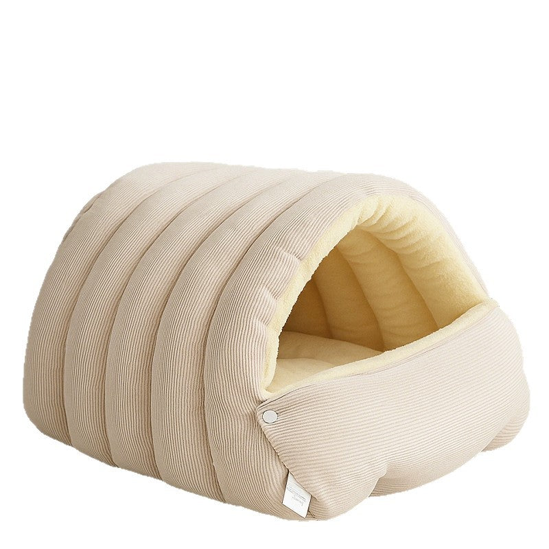 Removable And Washable Closed Cat House Winter Warm Pet Sleeping Nest Pets Gym From House Large Size Light Beige